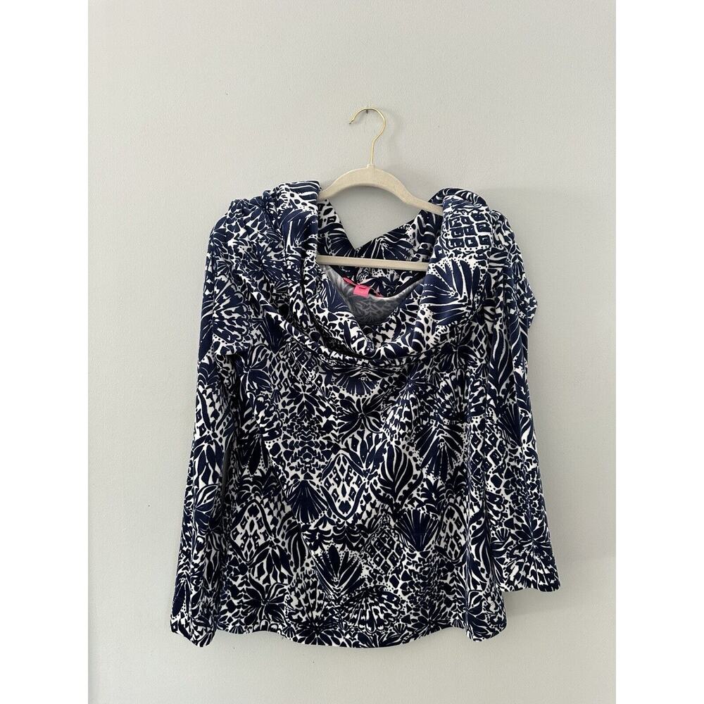Lilly Pulitzer Belinda draped neck off shoulder velour pullover top size medium